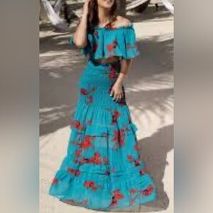 Maxi two pieces, green and red summer outfit